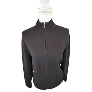 NILS Women’s Large Black Quarter Zip Ski Sweater Cable Knit Pullover
